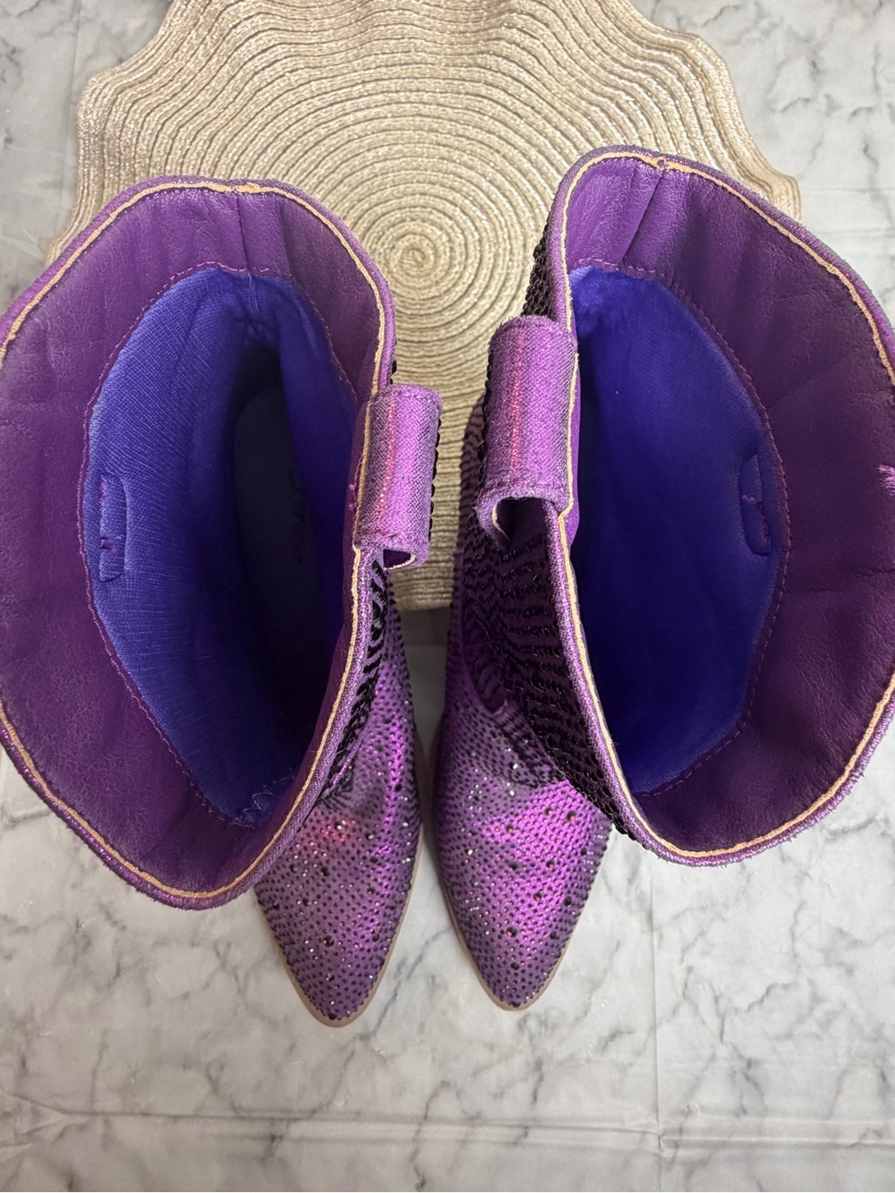 Purple Rhinestone Western Cowboy Boots Glam Festival Booties Size 10 Forever - Picture 7 of 13